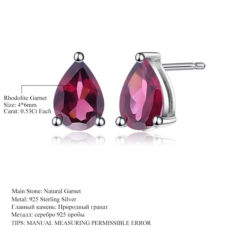 Natural Topaz Pear-Shaped Stud Earrings in Stock Fashion Simple Temperament s925Silver Natural Colored Gems Ear Studs Earrings