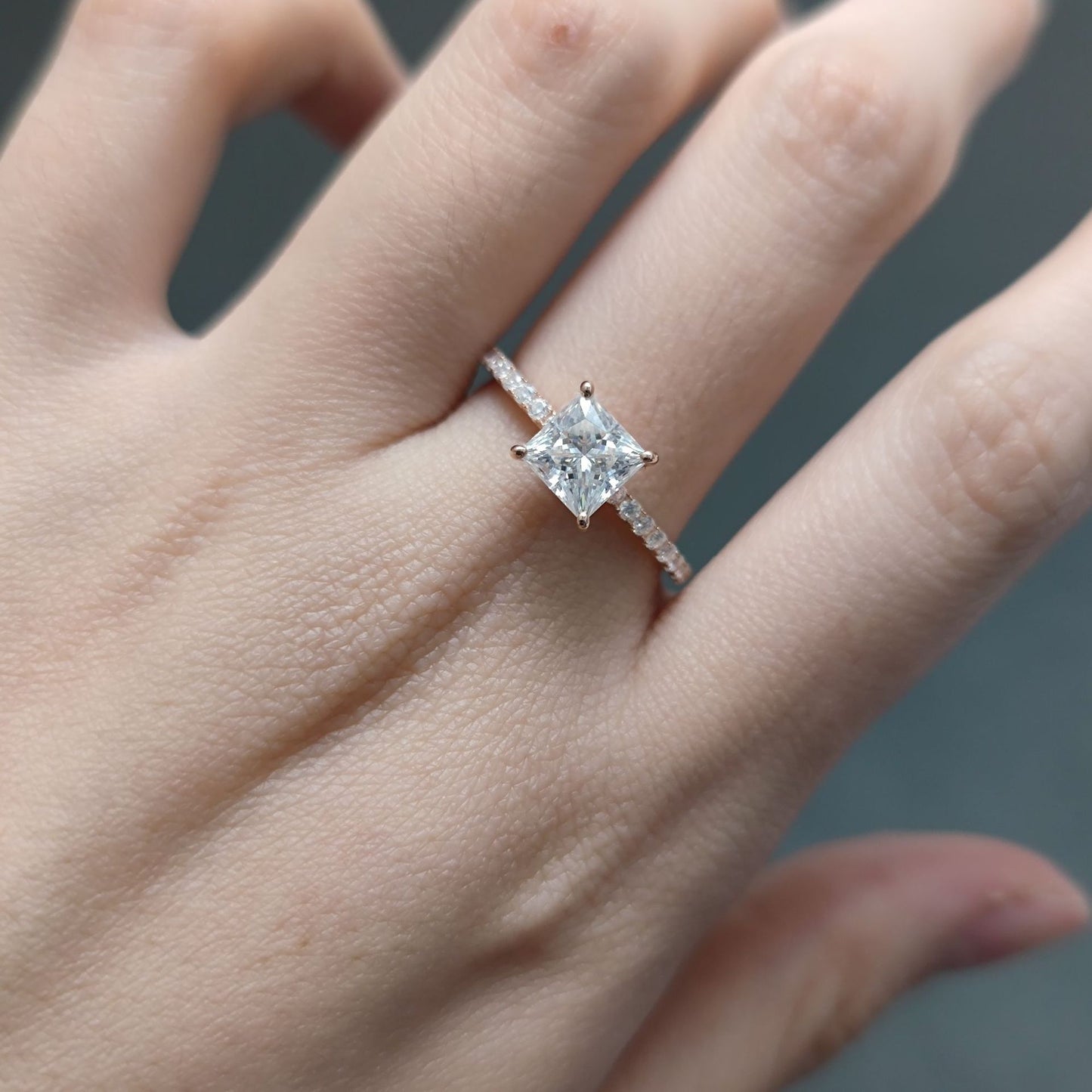 Elegant Square Gold Ring D Color1Carat Moissanite Ring Pure9/10/14/18k Gold Diamond Ring
