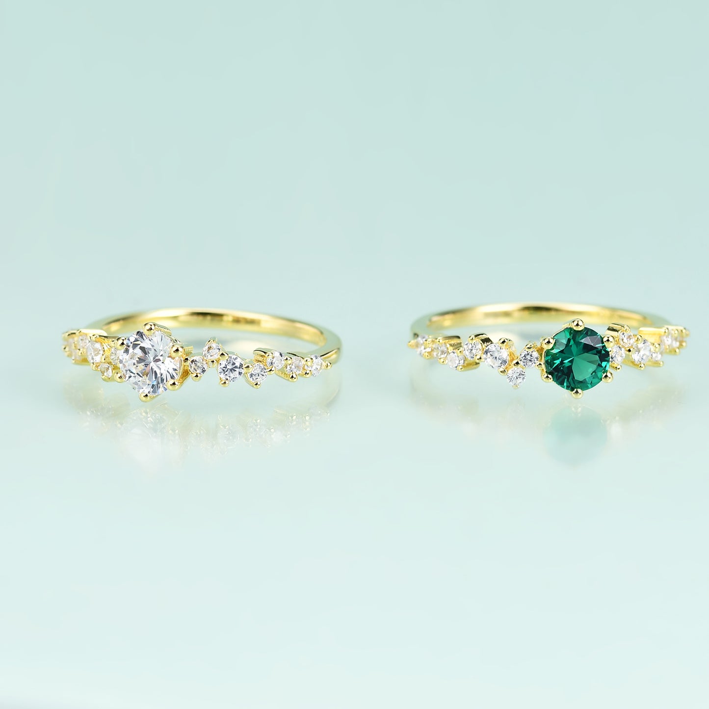 Jewelry S925Sterling Silver Inlaid Emerald Nano Ring Fashionable Light Luxury Colorful Gemstone Gold Ring