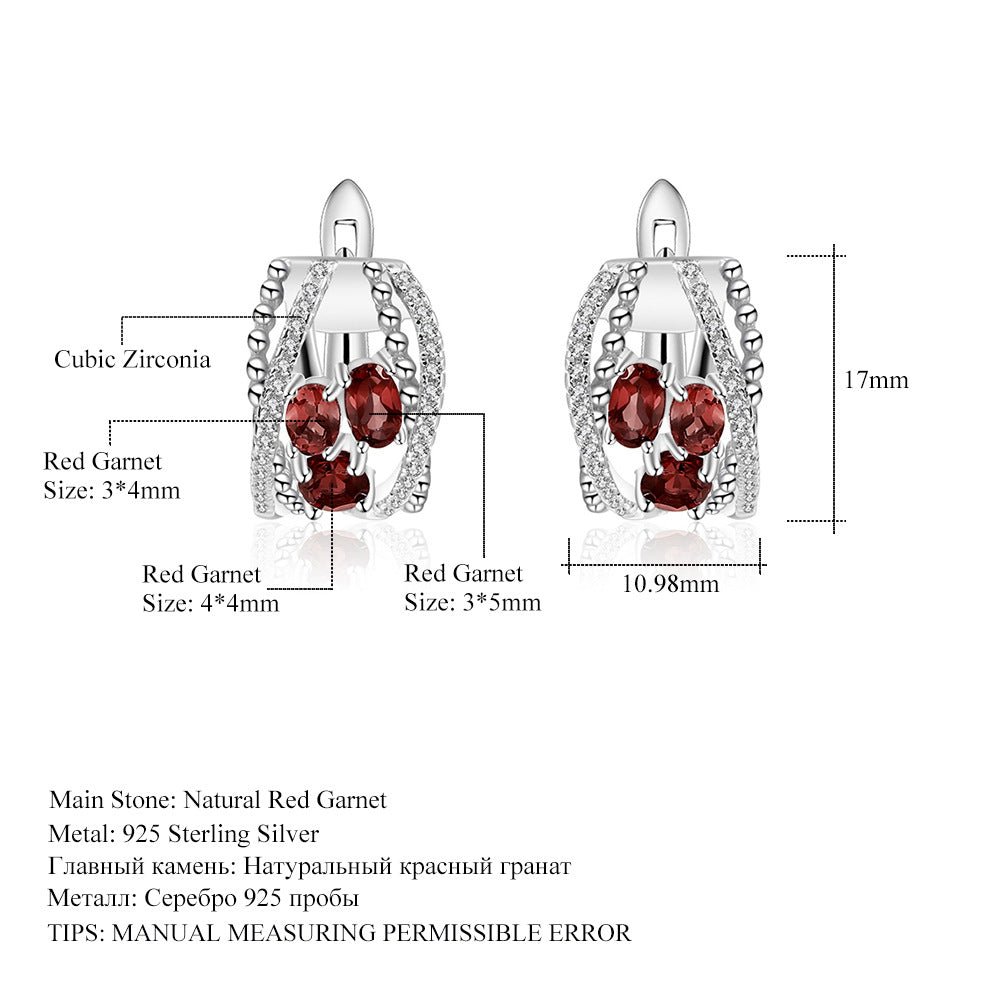 Luxurious and High-End Natural Garnet Earrings from the Prosperous Series925Silver Inlaid Gemstone Stud Earrings