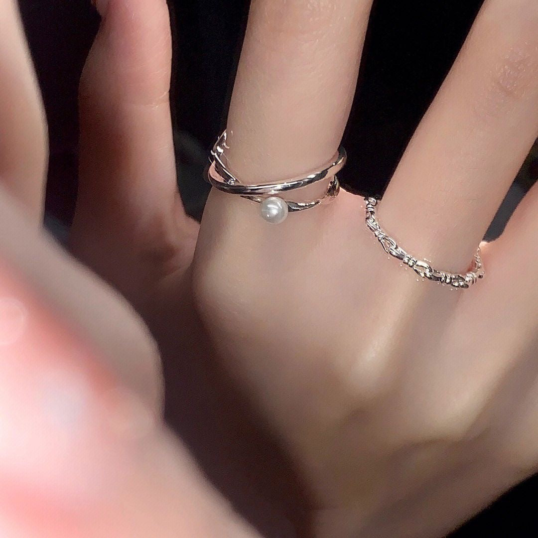 s925Silver Pearl Ring for Women, Niche Design, Simple Band Ring