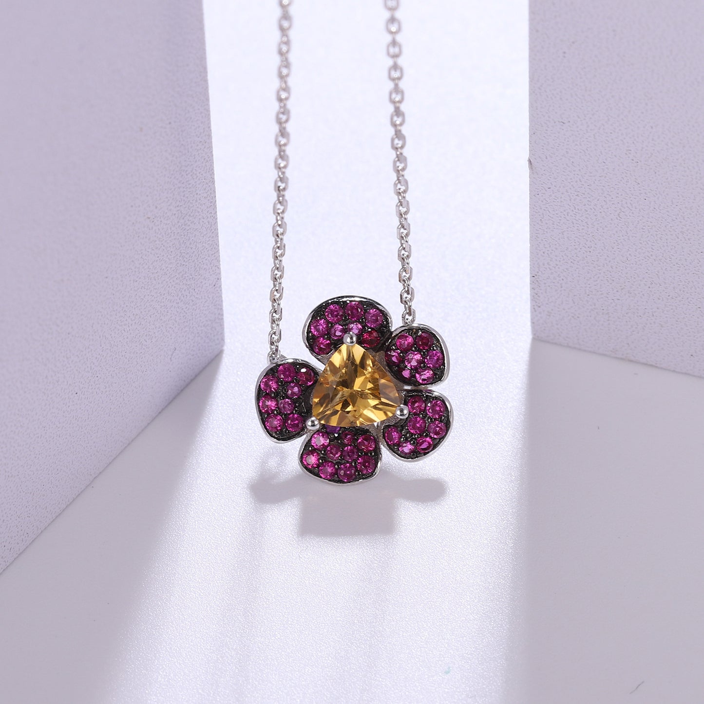Designer Natural Amethyst Pendant Floral Design s925Silver Color Gemstone Necklace Pendant