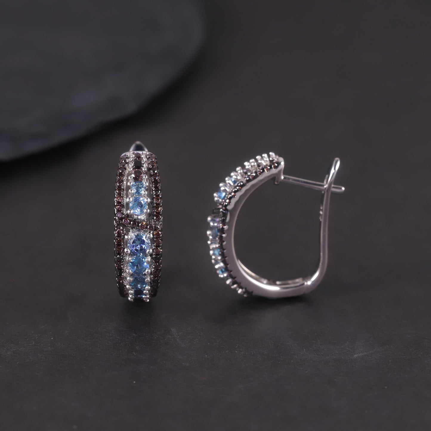 Foreign Trade Colorful Gemstone Earrings s925Sterling Silver Inlaid Crystal Topaz Earrings New Style for Women