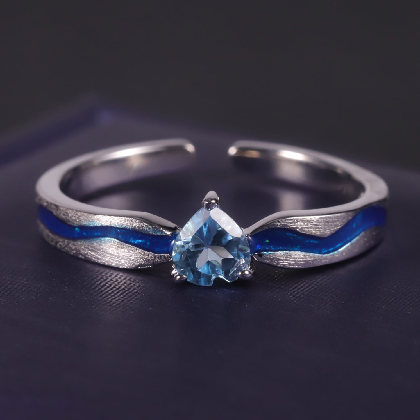 Designer Open Couple Rings Ocean Heart Natural Style Design s925Silver Natural Topaz Ring