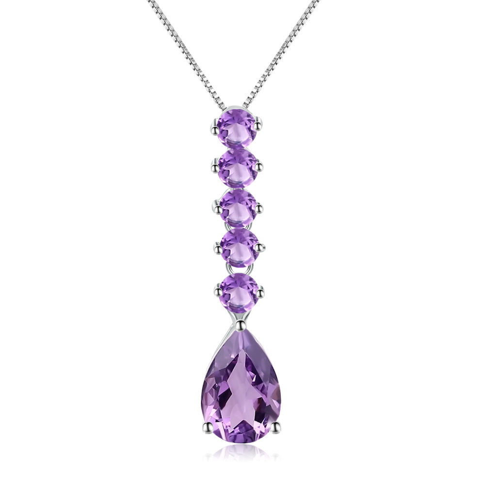 Luxurious High-End Natural Amethyst Pendant Supply s925Silver Inlaid Natural Gemstone Necklace Pendant