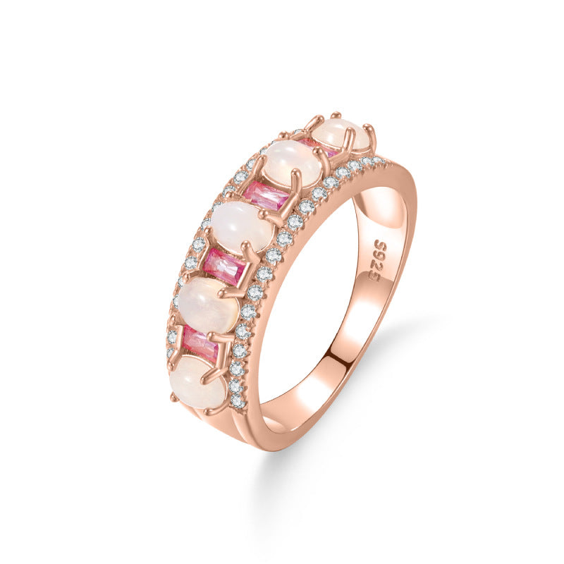 tiktok Xiaohongshu Hot-Selling Sapphire Ring s925Sterling Silver Inlaid Natural Opal Ring Australian Opal High-end Jewelry