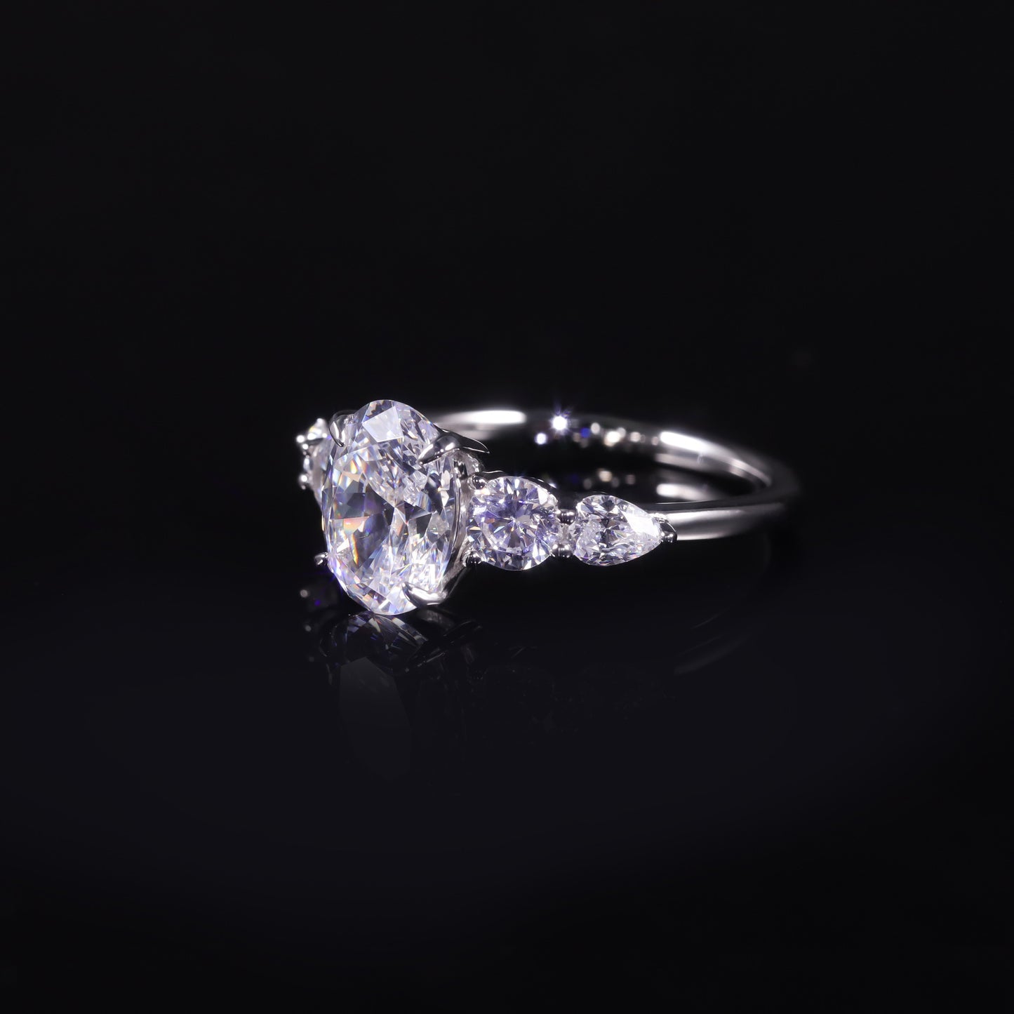 Fashion Foreign Trade s925Sterling Silver Inlaid with Moissanite2Carat Oval Large Main Stone Ring