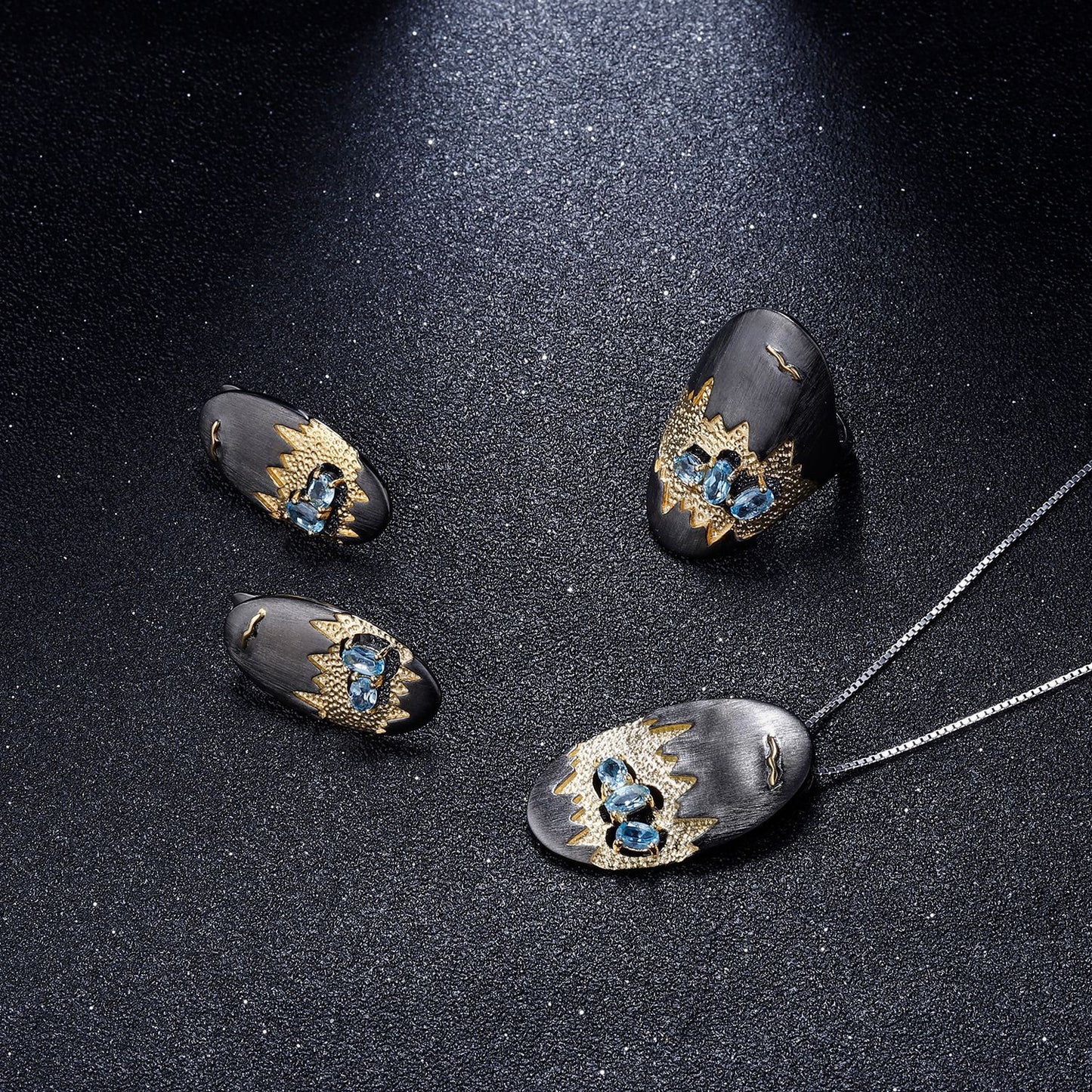 Italian Craft Designer Earrings Elegant Landscape Design925Silver Natural Topaz Stud Earrings