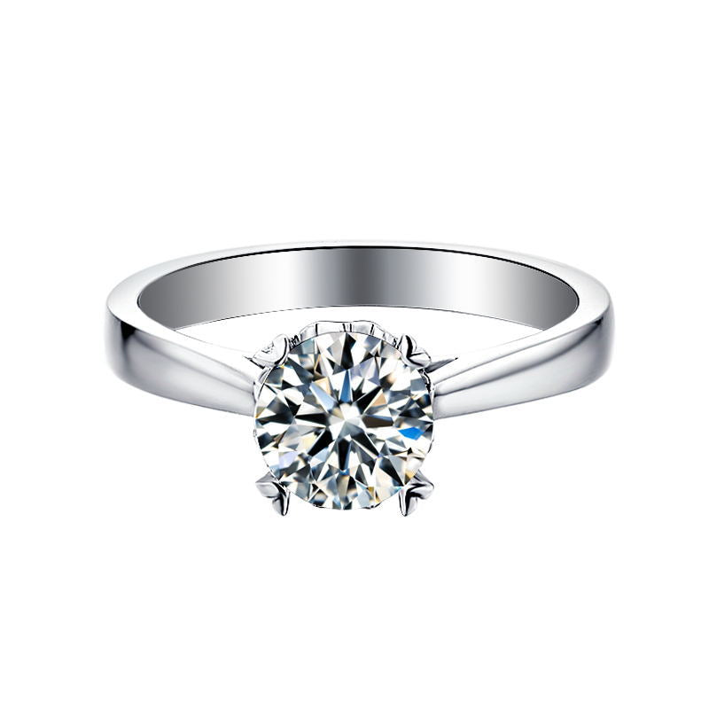 Straight Arm Heart Cup Four-Claw Moissanite Ring for Women Inlaid Fashion s925Silver1Carat Moissanite Ring