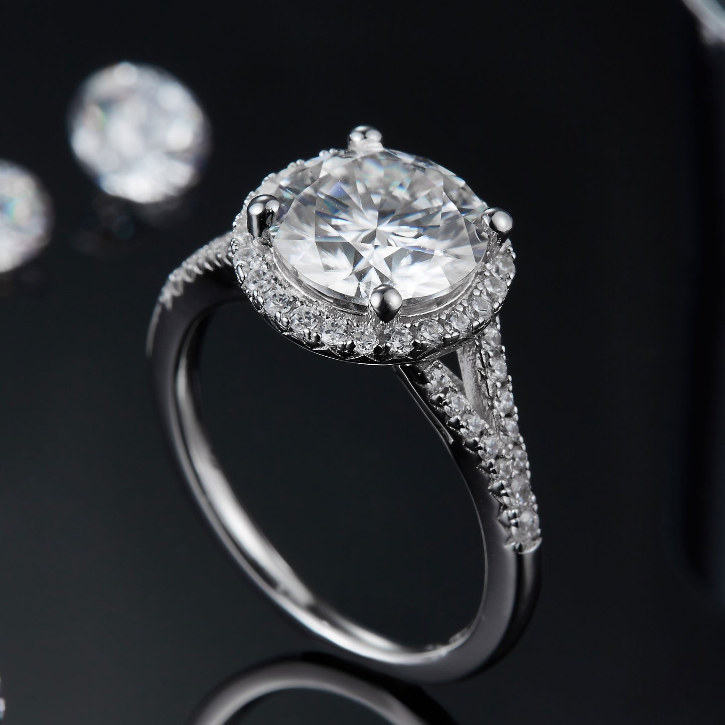 GRA Certificate Moissanite2/3Carat Ring Light Luxury925Silver Double-Arm round Bag Carat Gemstone Ring
