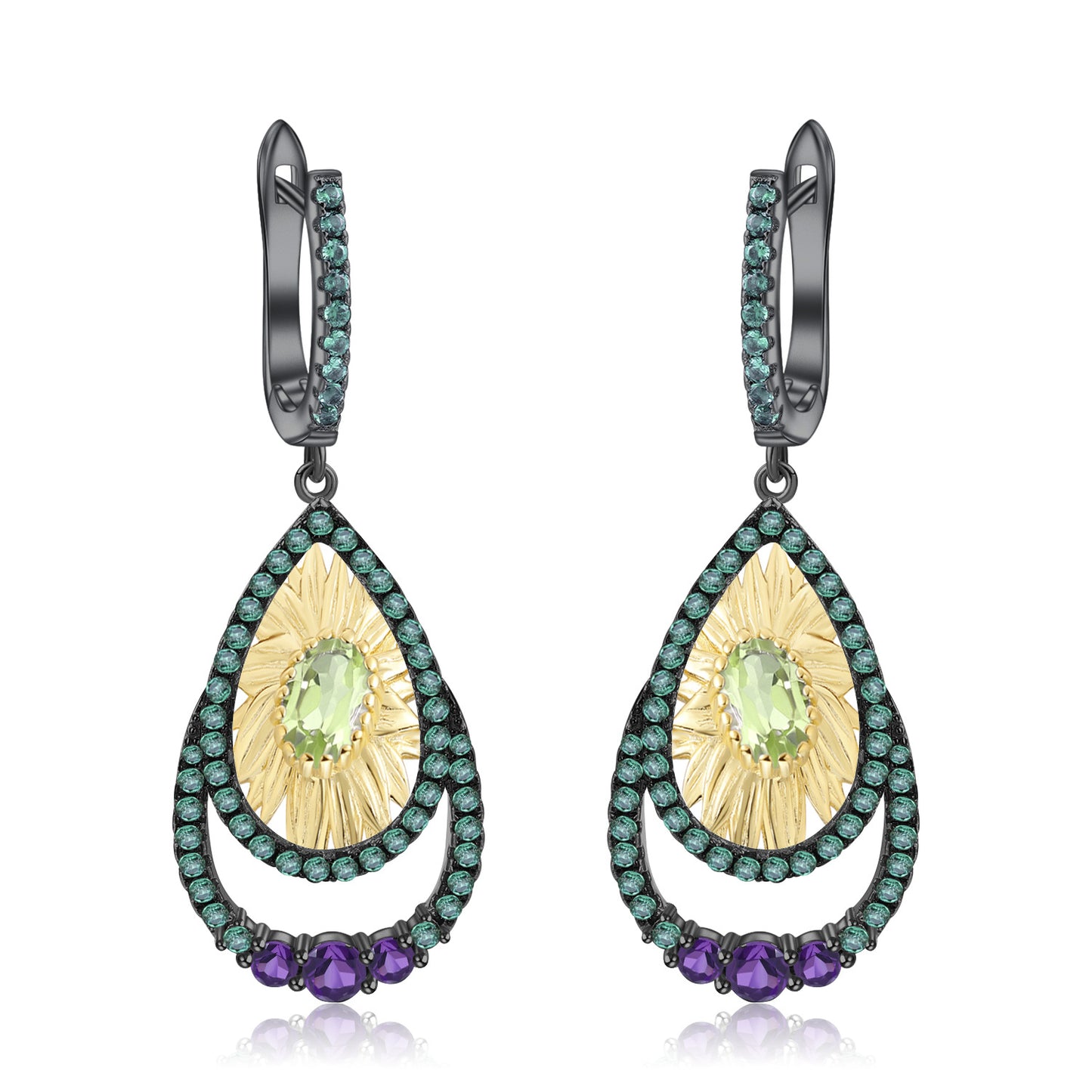 Italian Craft Jewelry Designer Earrings Natural Style Design s925Sterling Silver Natural Gemstone Earrings