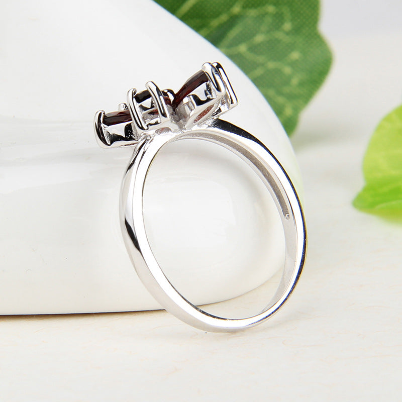 Flower Gemstone Ring for Women s925Sterling Silver Inlaid Natural Garnet Ring Sweet Style Silver Jewelry Wholesale In Stock
