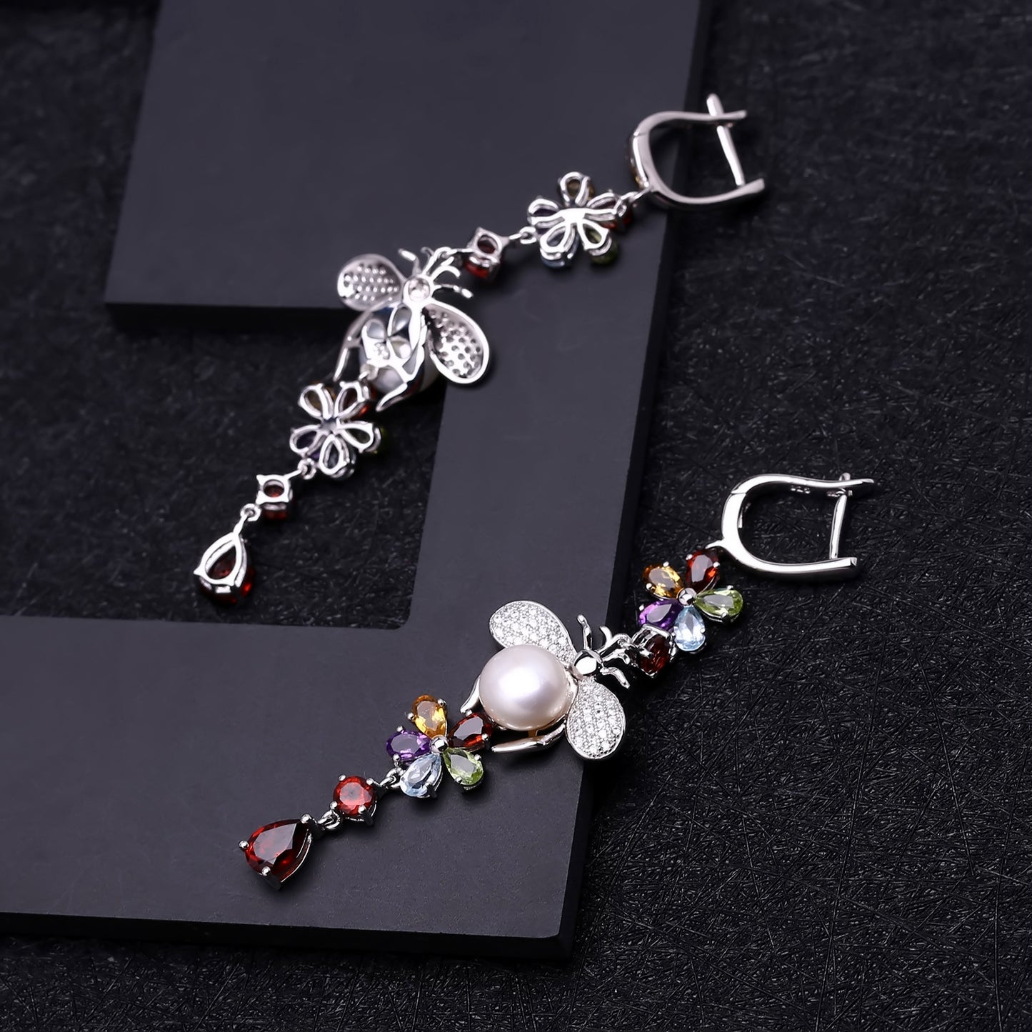 Niche Design Pearl Earrings Jewelry Vintage Personality Style s925Silver Inlaid Gemstone Earrings