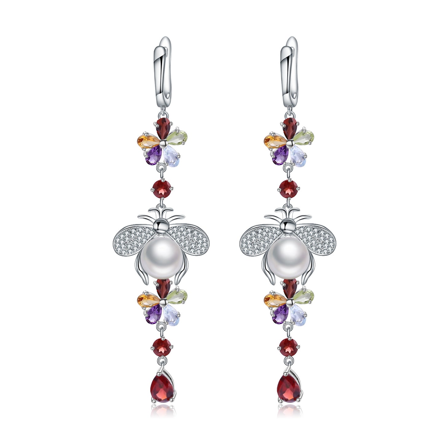 Niche Design Pearl Earrings Jewelry Vintage Personality Style s925Silver Inlaid Gemstone Earrings