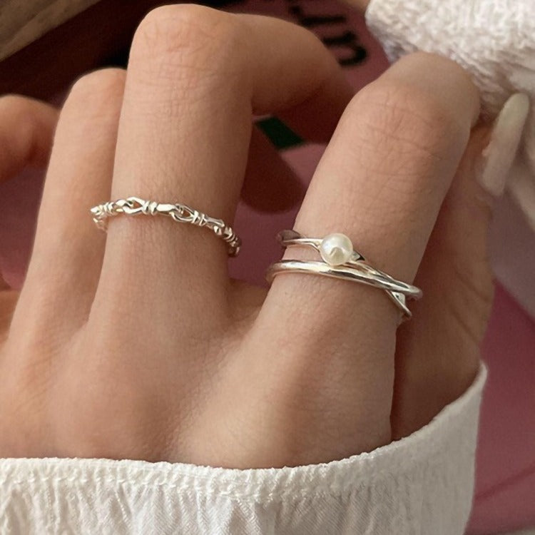 s925Silver Pearl Ring for Women, Niche Design, Simple Band Ring