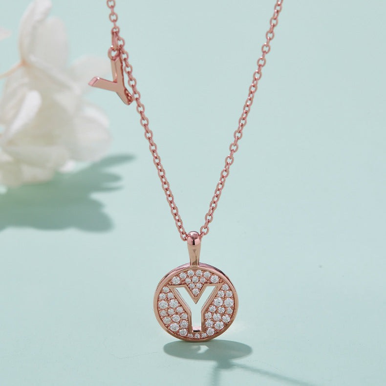 Luxurious and Elegant English Letters Y Necklace Couple Gift Rose Gold s925Sterling Silver Inlaid Moissanite Pendant