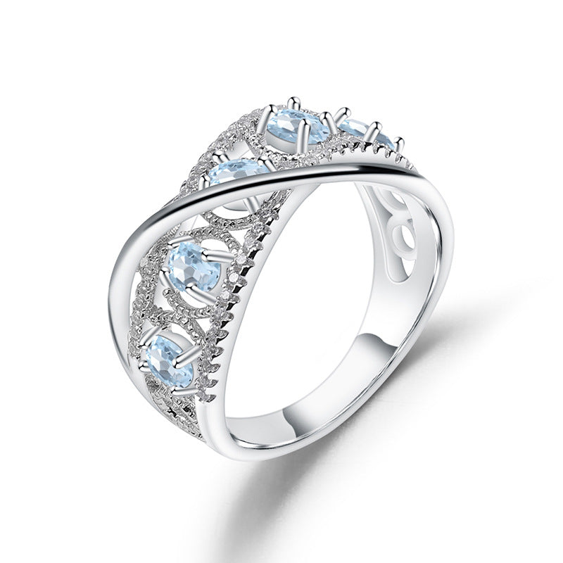 Luxurious and High-end Design Natural Amethyst Topaz Ring s925Silver Inlaid Natural Gemstone Ring