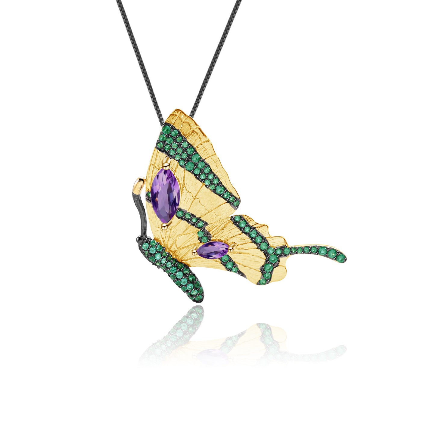 Designer Brooch Pendant Dual-use Butterfly Design Retro Style s925Silver Natural Amethyst Necklace Pendant