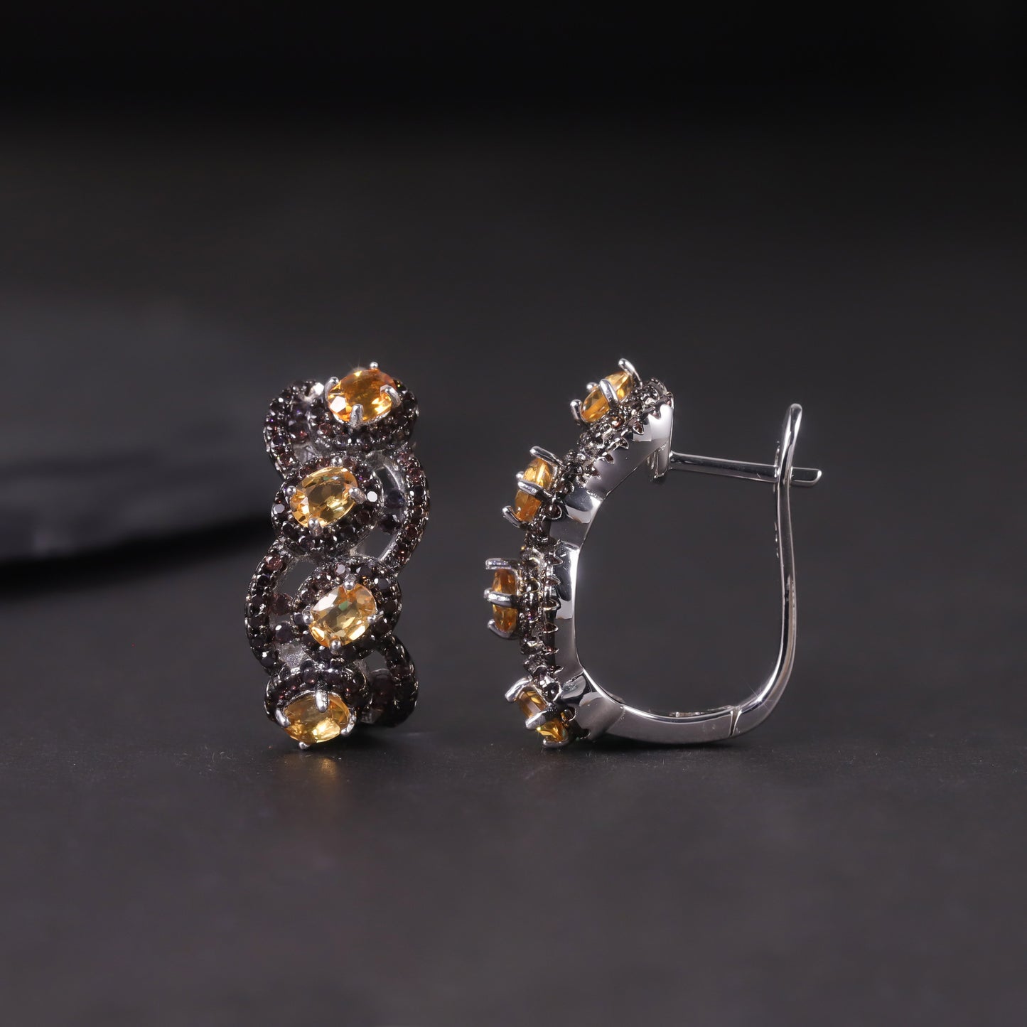 Vintage Dark Style Earrings Jewelry s925Sterling Silver Inlaid Natural Colorful Gemstone Crystal Topaz Earrings