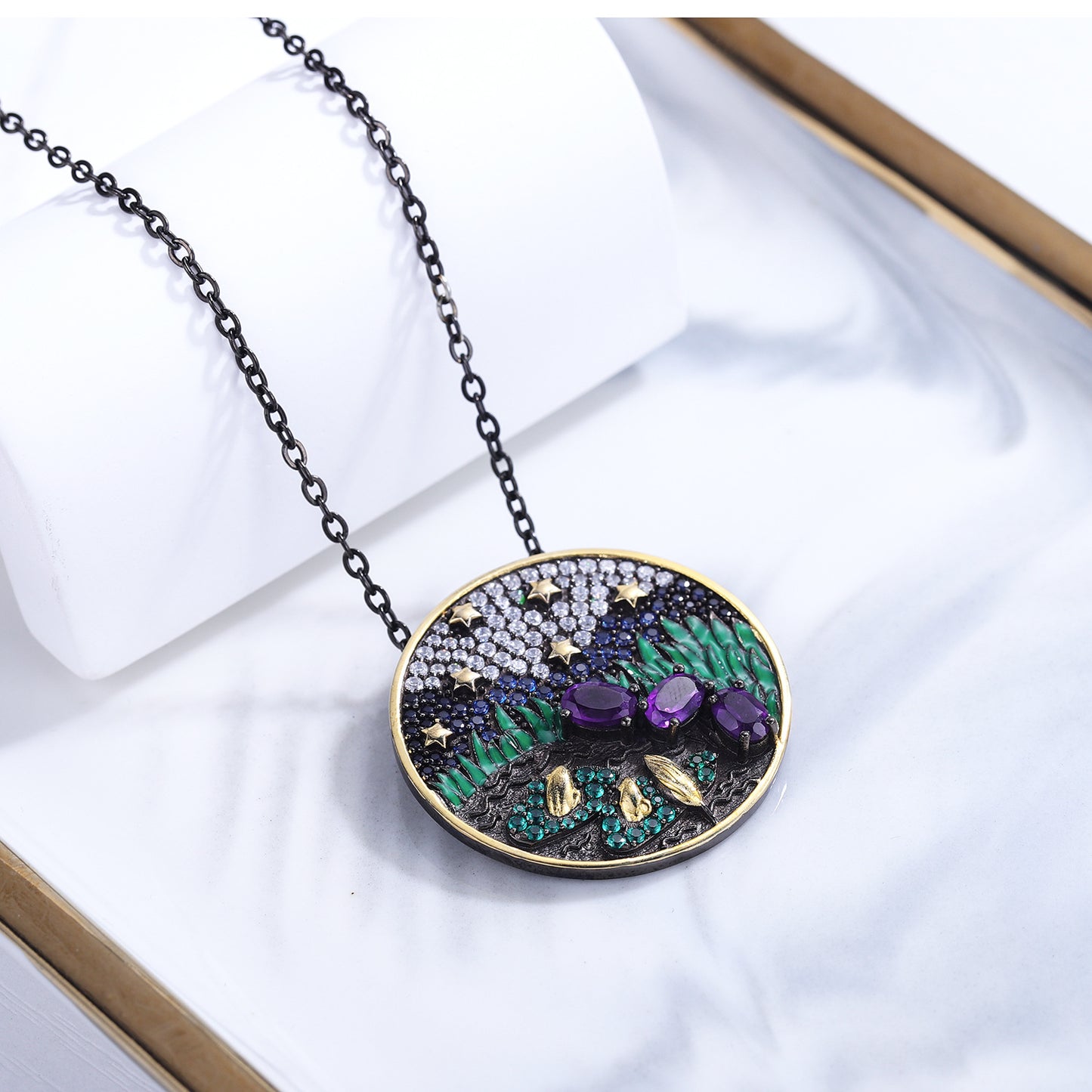 Natural Amethyst Pendant with a Niche High-End Feel925Sterling Silver Jewelry Original Design Gemstone Necklace