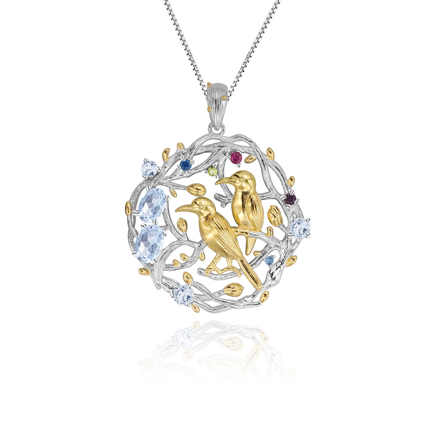 Designer Style High-End Personality Pendant Natural Style Little Bird Design925Silver Natural Gemstone Necklace Pendant