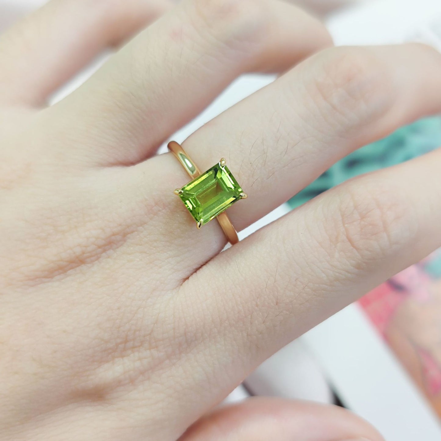 ins Square1.75Carat Gemstone Ring s925Sterling Silver Inlaid with Natural Garnet Peridot Fresh Ring
