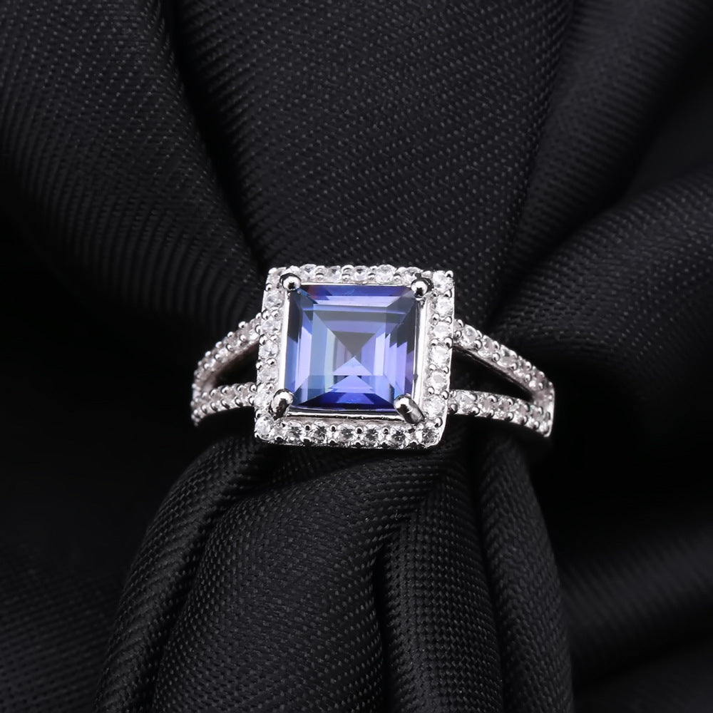 Factory Direct Supply Colorful Gemstone Ring for Women, Light Luxury, Simple and Fashionable Gemstone s925Silver Inlaid Crystal Ring