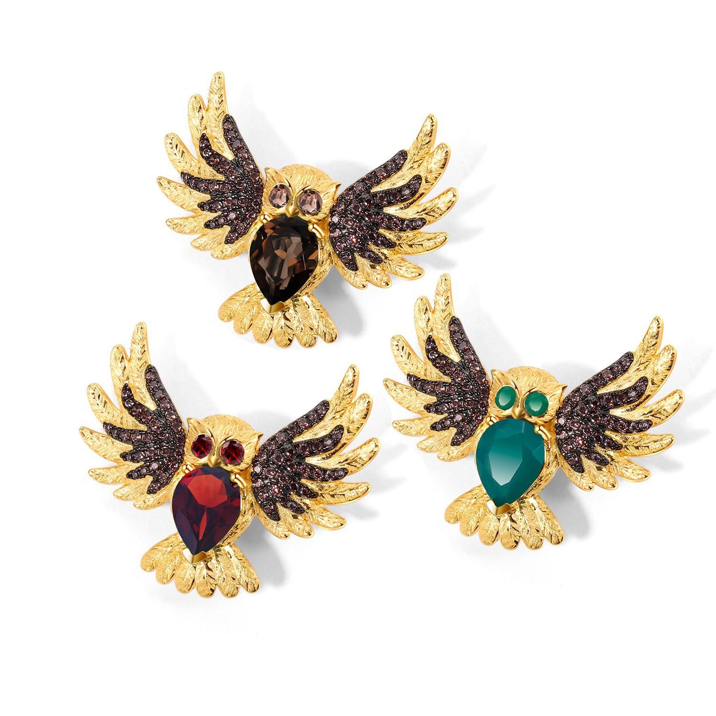 Designer Gemstone Brooch Pendant Owl Design with a Sense of Sophistication925Silver Natural Garnet Necklace Pendant