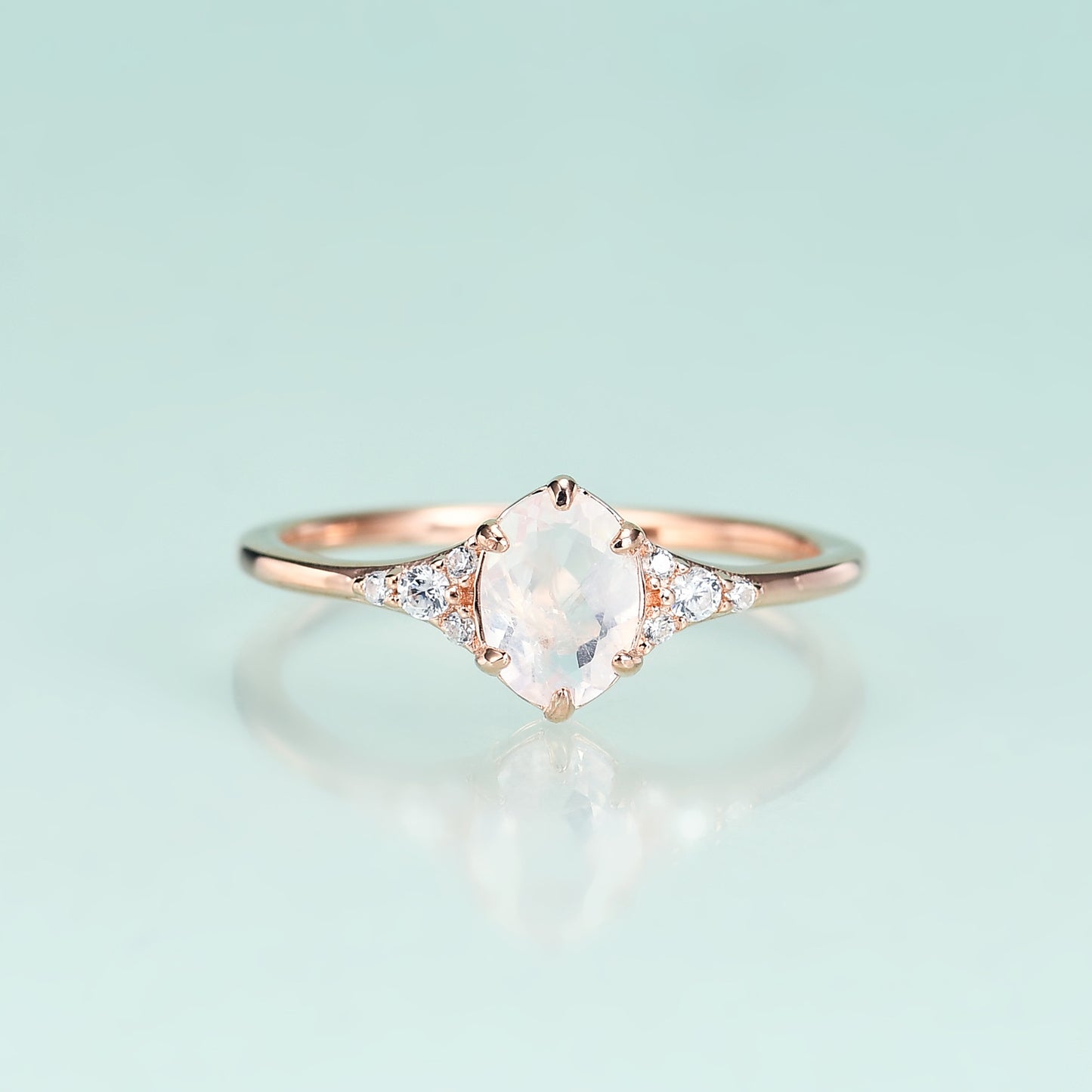 Fashion s925Sterling Silver Inlaid Natural Cream Blue Moonstone Ring Elegant Fine Craftsmanship Rose Gold Ring