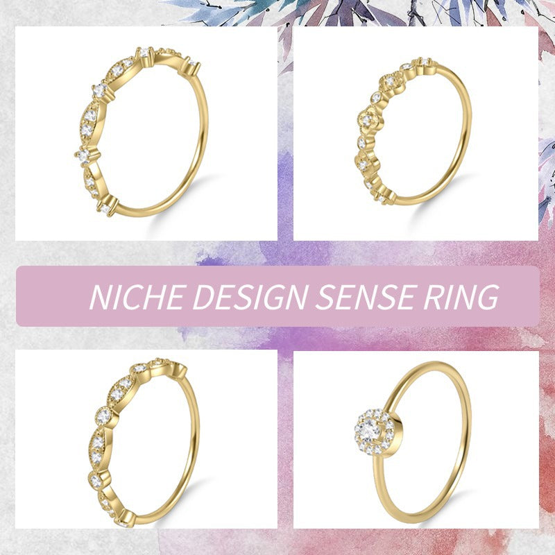 Golden Dawn Series Small Ring s925Sterling Silver Moissanite Inlaid Jewelry for Women, Niche Design Ring, TikTok Hot Item
