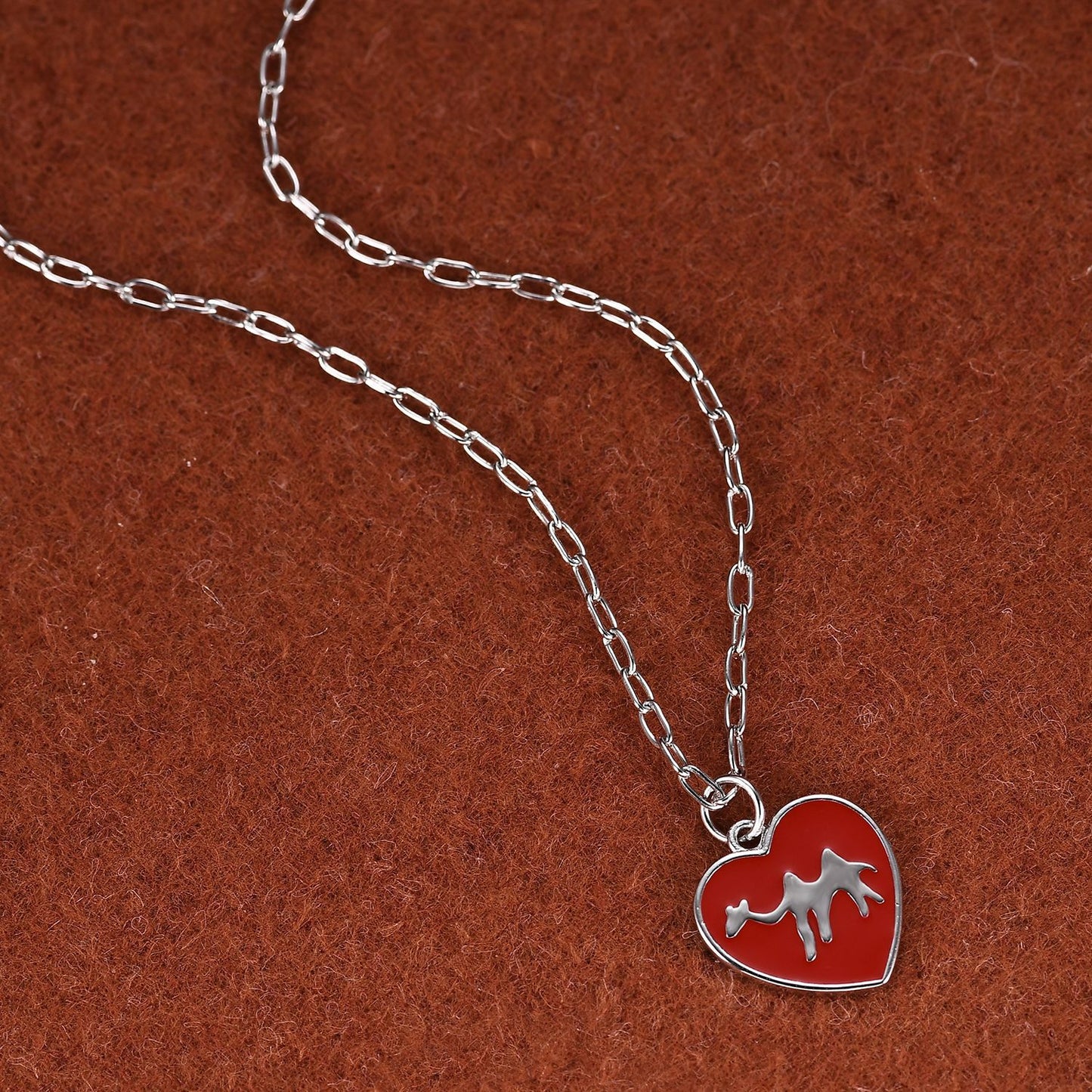 Red Enamel Camel Ring Earrings Bracelet with Safety Pin s925Sterling Silver Unique Personality Three-Piece Jewelry Set Heart Shape
