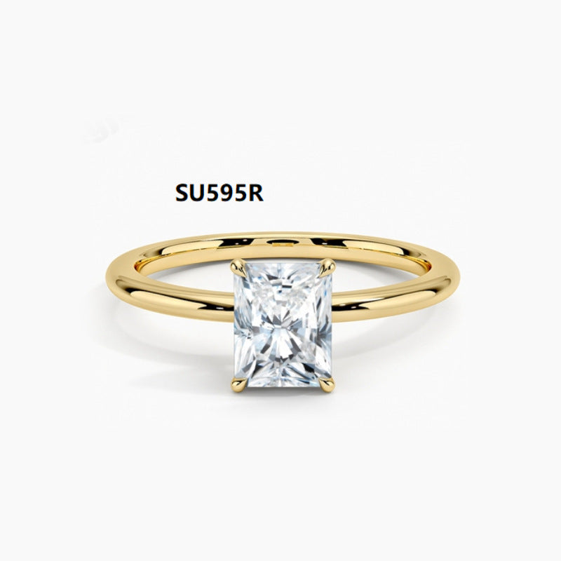 Minimalist Ring s925Sterling Silver Inlaid with Moissanite1Carat Wedding Ring Foreign Trade Plain Band Single Diamond Ring