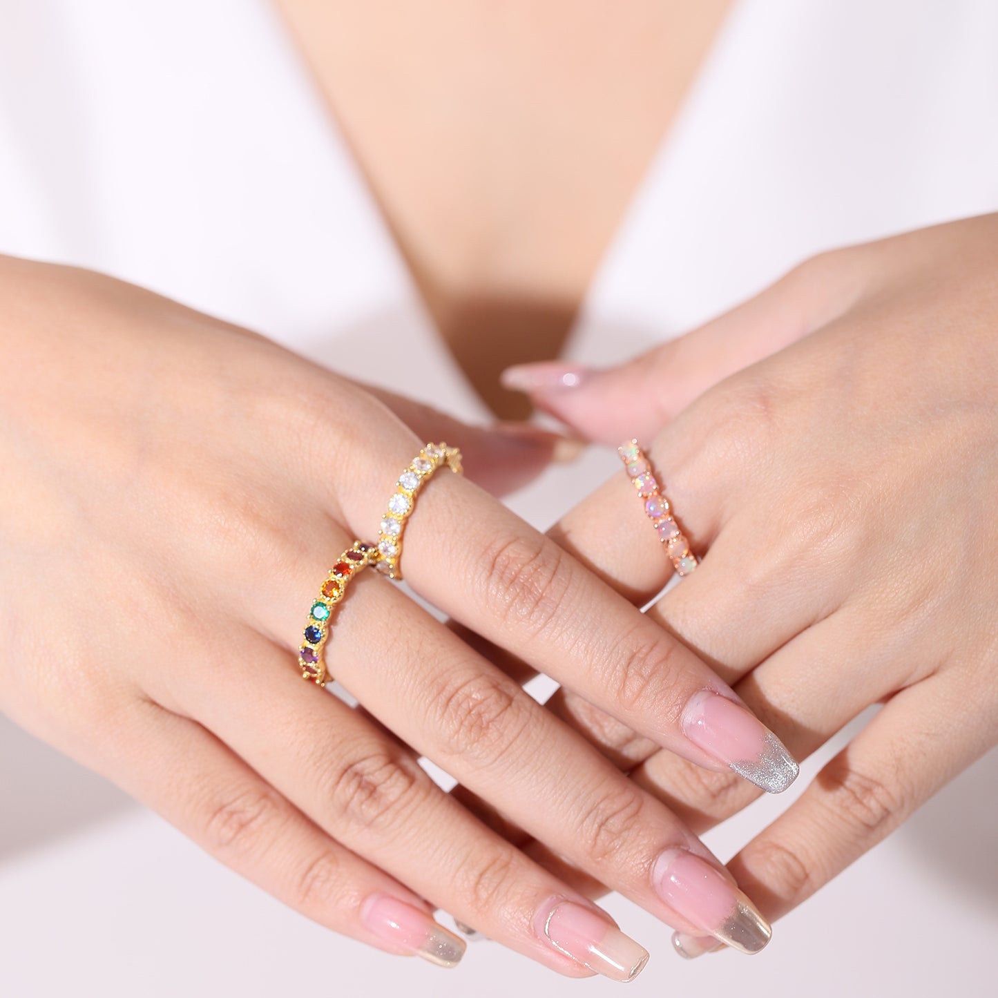 S925Sterling Silver Inlaid5A Zircon Ring Set Luxurious Fashionable Personality Elegant Simple Style Gemstone Plated14k Gold ring