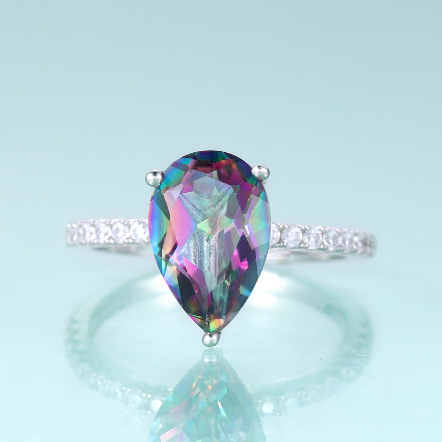 Minimalist Pear-Shaped Gemstone Ring7*9mm Drop-Shaped s925Silver Inlaid Colorful Gemstone Ring Stackable Wedding Ring