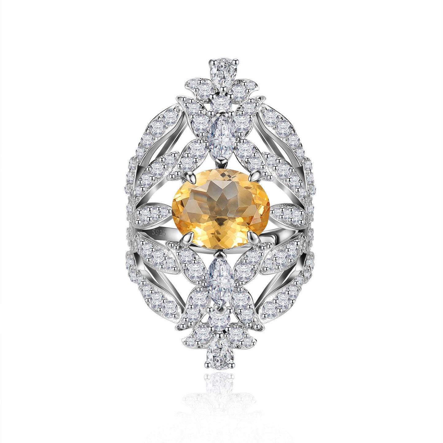 Unique Design Natural Topaz Ring s925Silver Inlaid Crystal Large Main Stone Cross-Border Original Ring