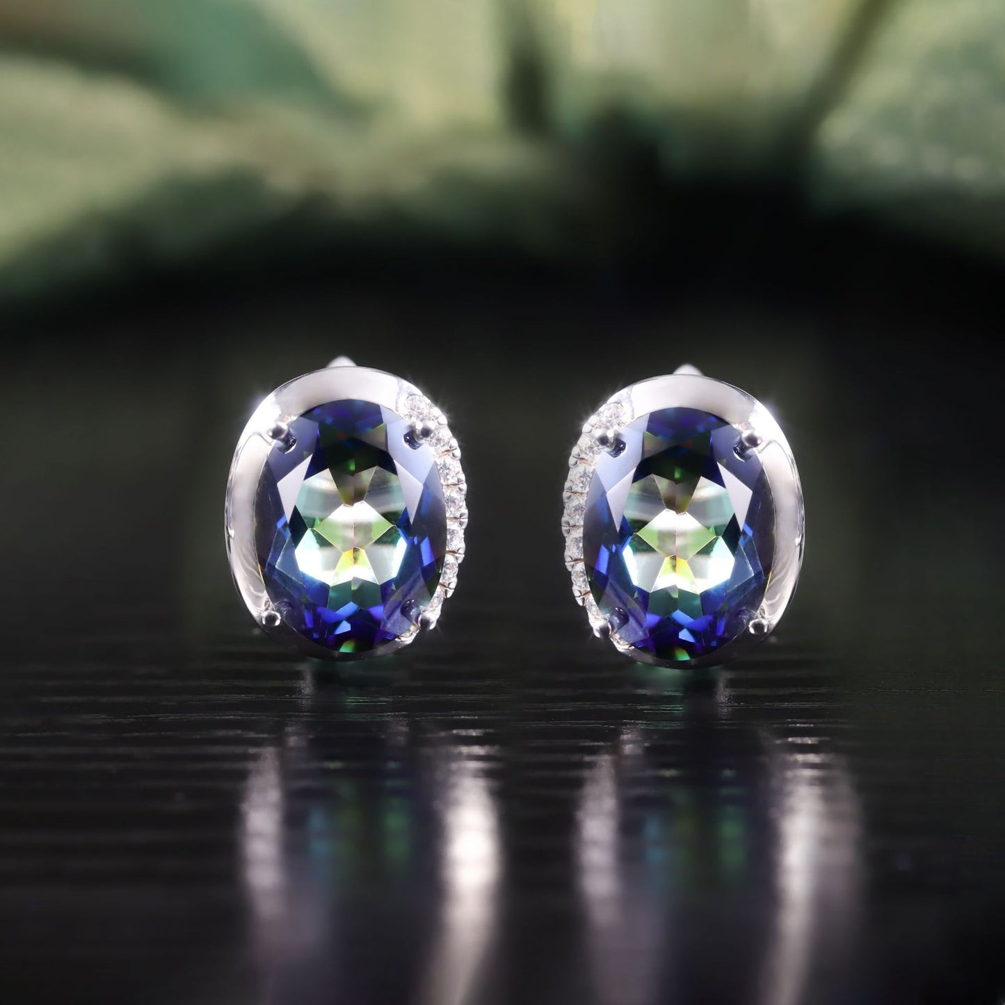 Vintage Plated Crystal Earrings s925Sterling Silver Large Carat Colorful Crystal Earrings Studs for Women