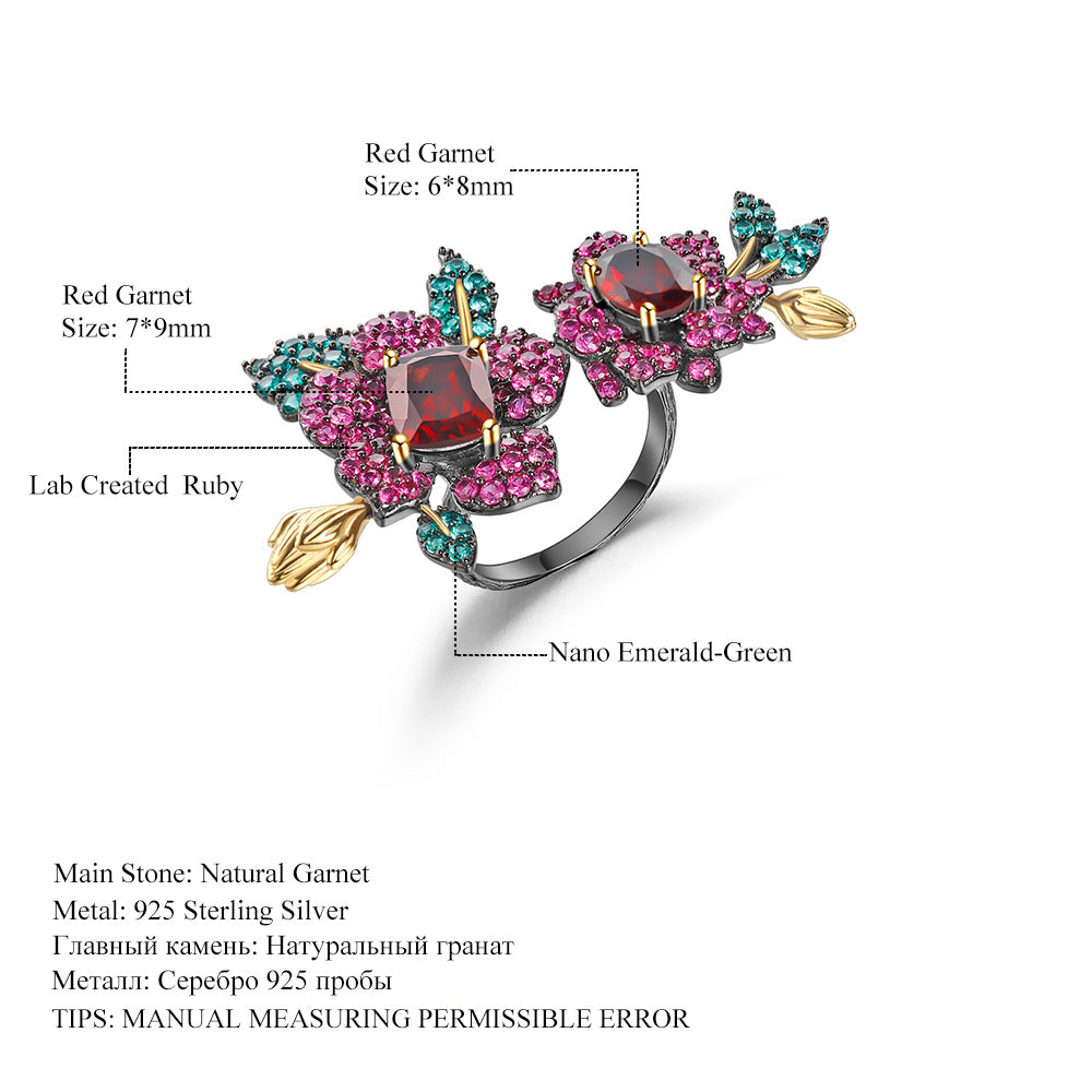 Designer Gemstone Ring Adjustable Natural Style Floral High-End Feel s925Silver Natural Yellow Crystal Ring