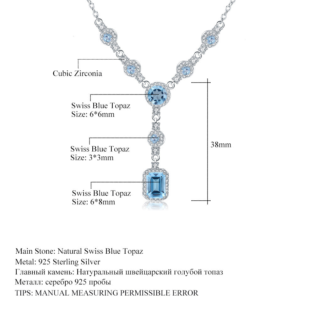 Luxurious High-End Jewelry Natural Gemstone Necklace s925Silver Inlaid Natural Topaz Pendant Necklace