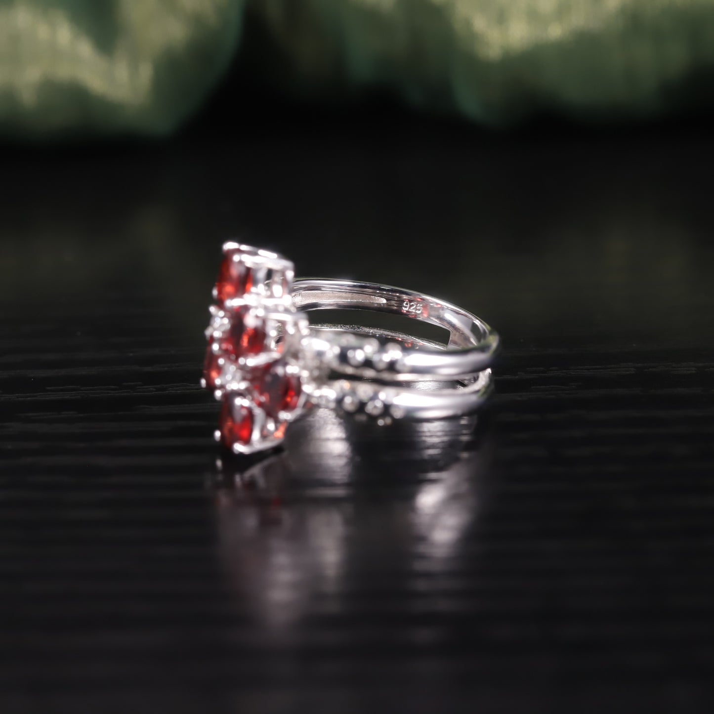 Unique Personality Double Ring s925Sterling Silver Gemstone Ring Natural Garnet Ring New Style