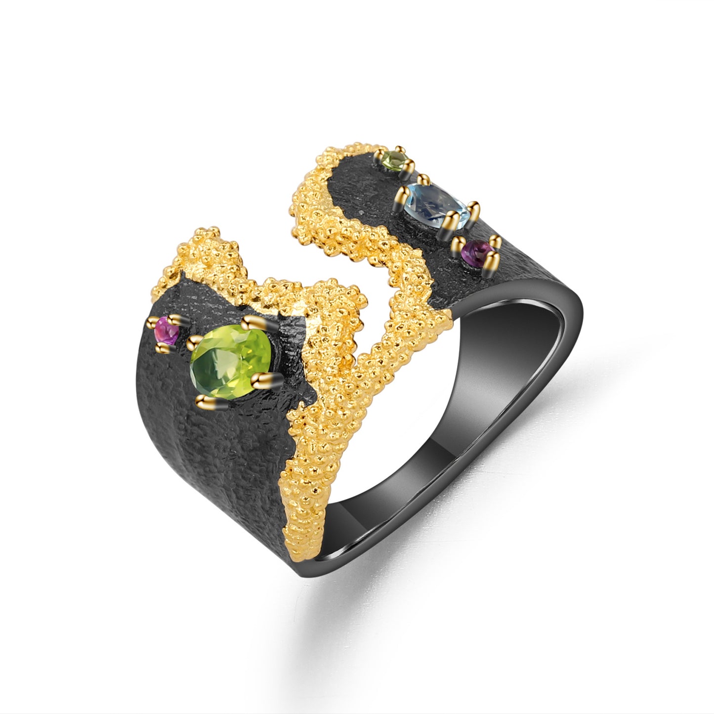 Italian Craft Designer Gemstone Ring Vintage Court Style High-end Feel s925Silver Natural Colored Gems Ring