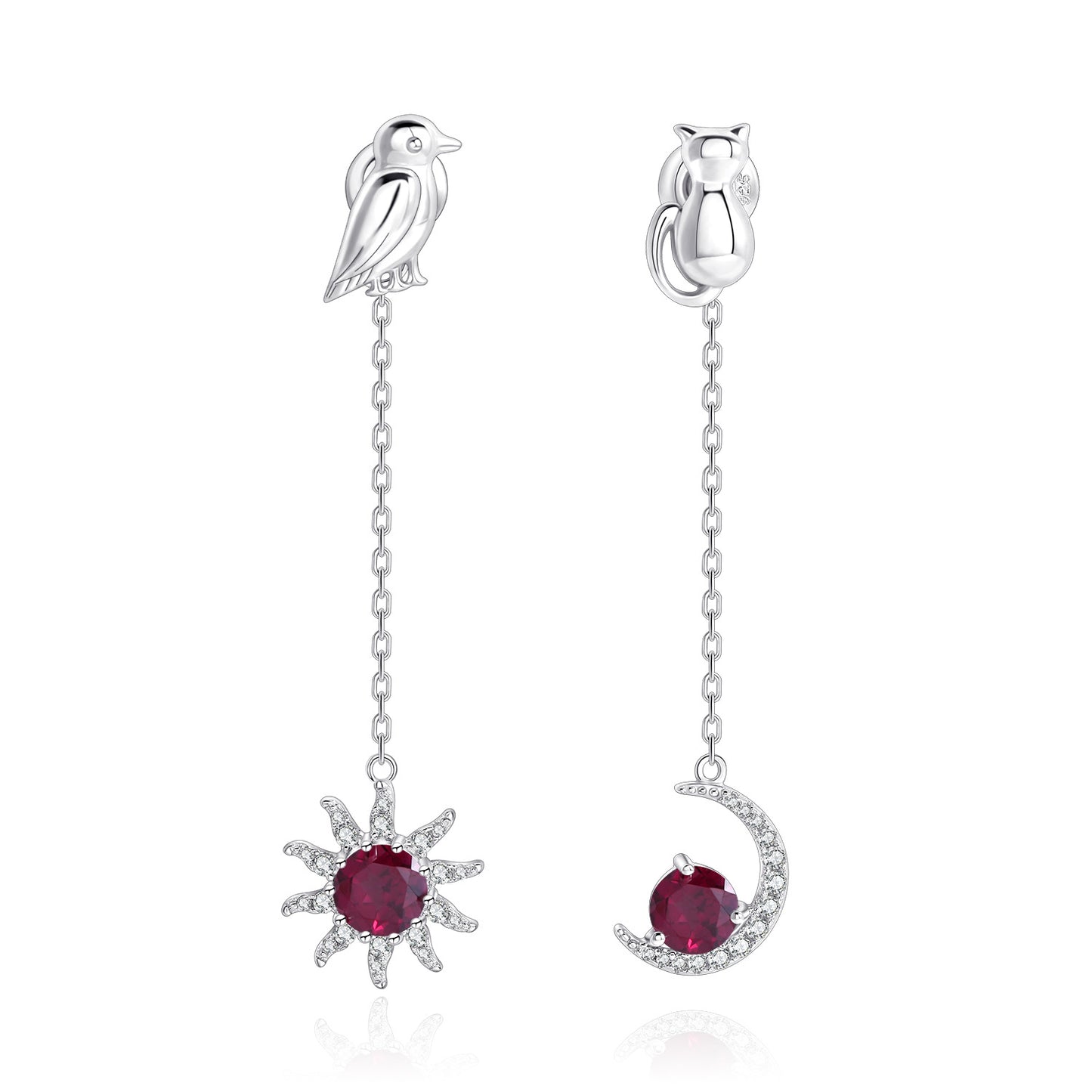 Fashion Sun and Moon Natural Gemstone Earrings Crystal Garnet Topaz S925Sterling Silver Long Gemstone Earrings