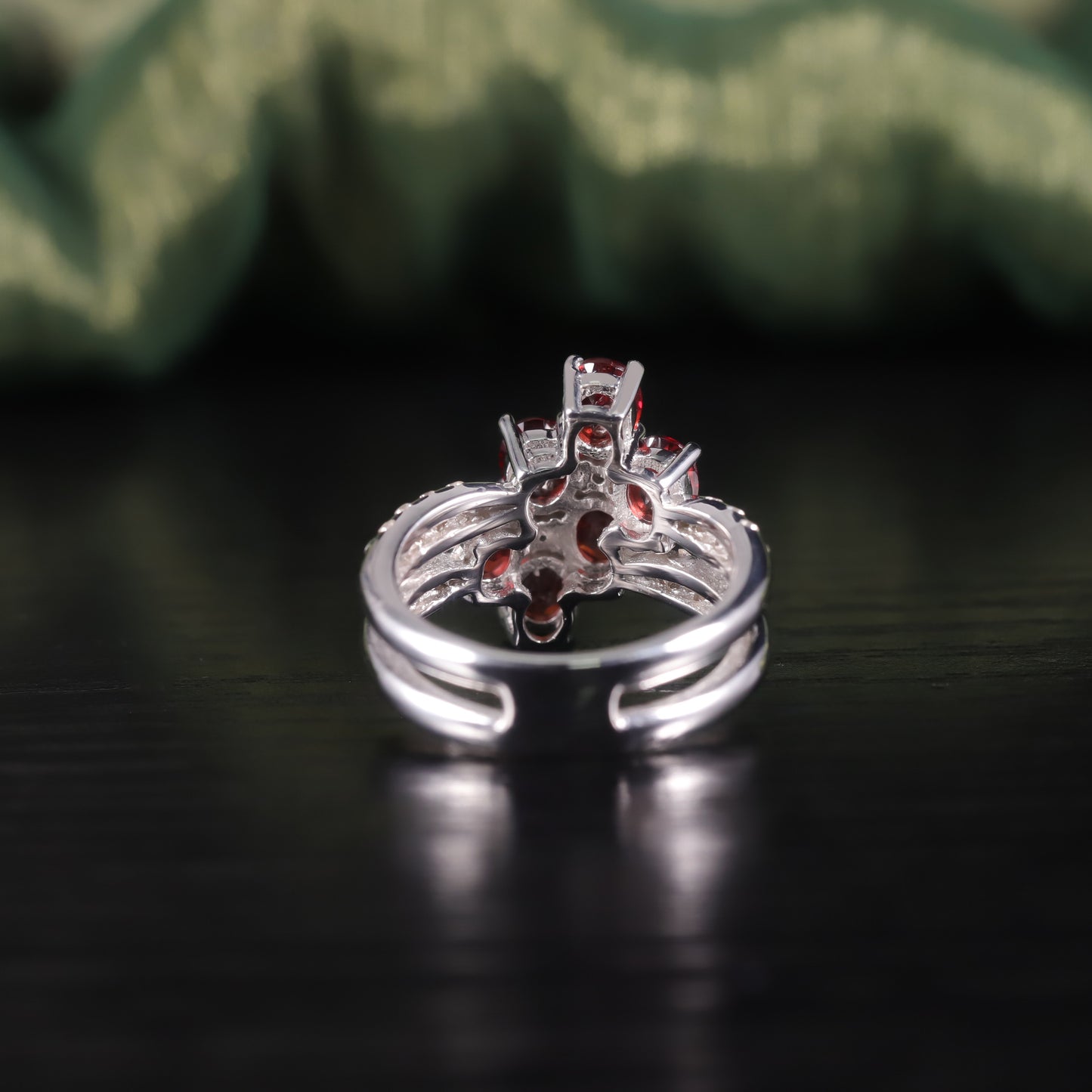 Unique Personality Double Ring s925Sterling Silver Gemstone Ring Natural Garnet Ring New Style