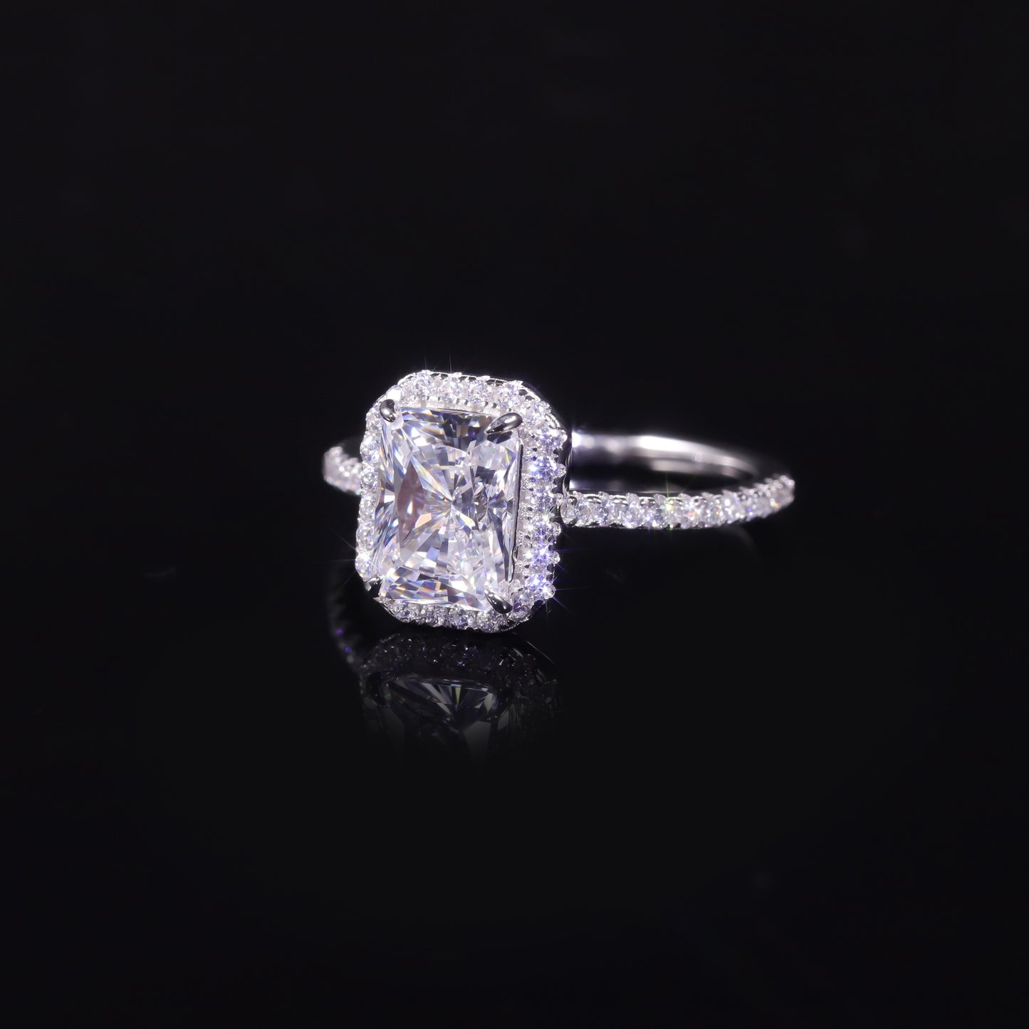 s925Sterling Silver Ring with Moissanite2Claridion Irregular Large Main Stone Sugar Cube Ring