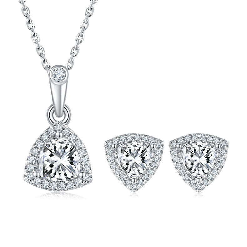 Commuting Style Earrings Necklace Fat Triangle s925Sterling Silver Inlaid1Carat Moissanite Jewelry Set