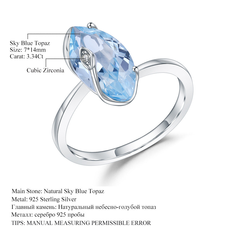 Luxurious and Unique Natural Topaz Ring Fashion Design s925Sterling Silver Inlaid Natural Gemstone Ring