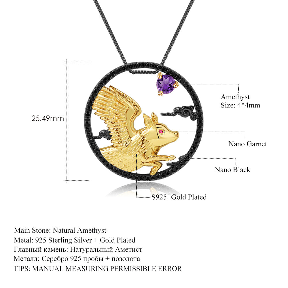 Designer Chinese Style Element Pendant Twelve Zodiac Series Pig 925Silver Natural Gemstone Necklace Pendant