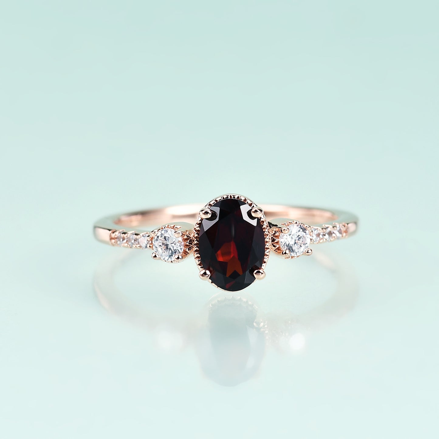 Jewelry S925Sterling Silver Inlaid Natural Garnet Ring Fashionable Light Luxury Gemstone Rose Gold Ring