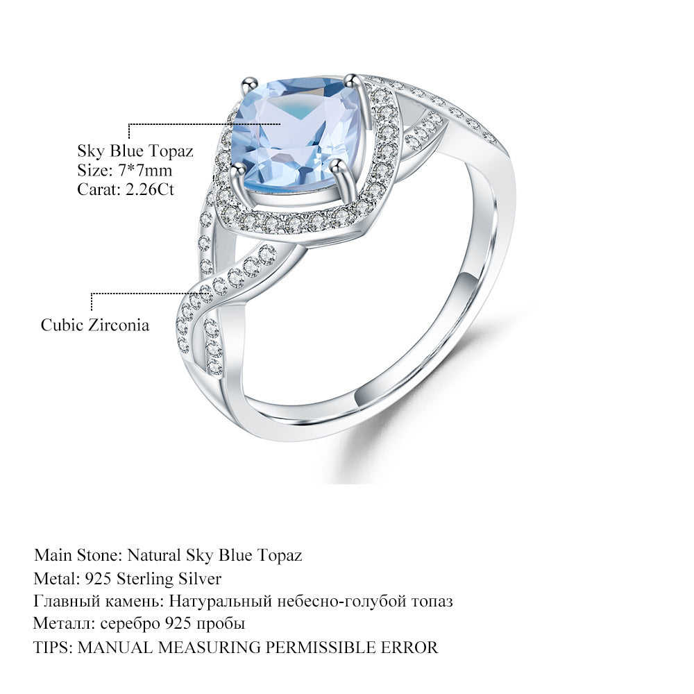 s925Silver Natural Topaz Ring Fashionable Light Luxury Elegant Jewelry Pure Silver Inlaid Natural Gemstone Ring