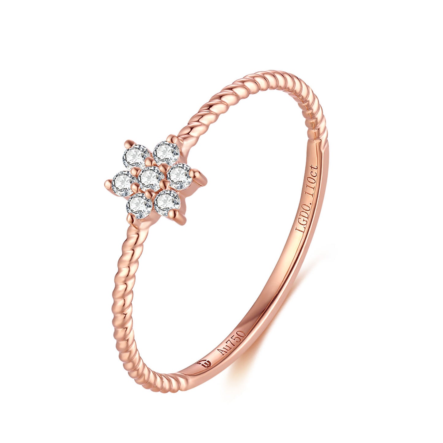 Fresh18k Gold Inlaid Cultivated Diamond Ring Lily Flower Rose Gold Crushed Diamond Pure k Gold Ring Foreign Trade