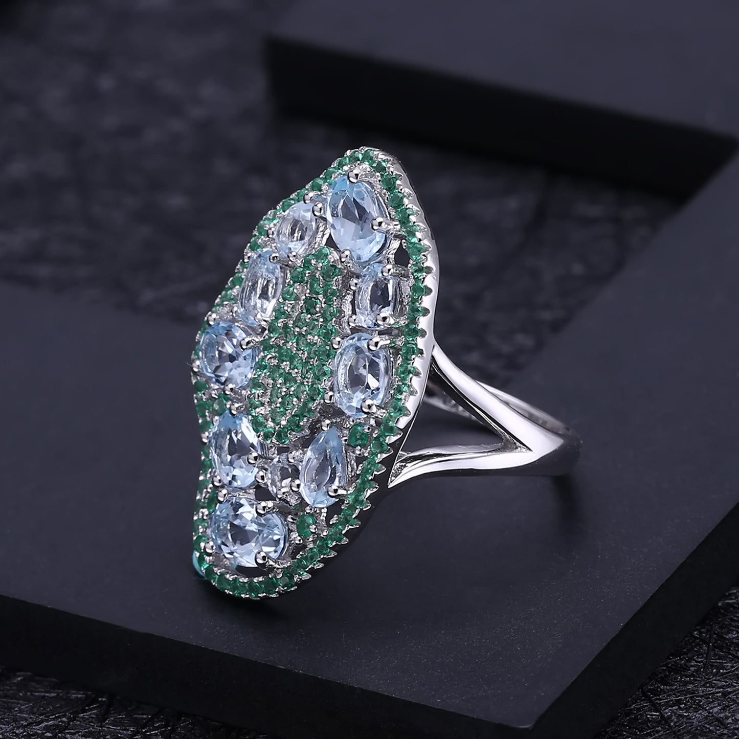 Italian Craft Jewelry Designer Ring Vintage Luxury s925Silver Natural Gemstone Topaz Ring